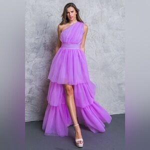Flying Tomato One-Shoulder Lavender Tulle High-Low Dress